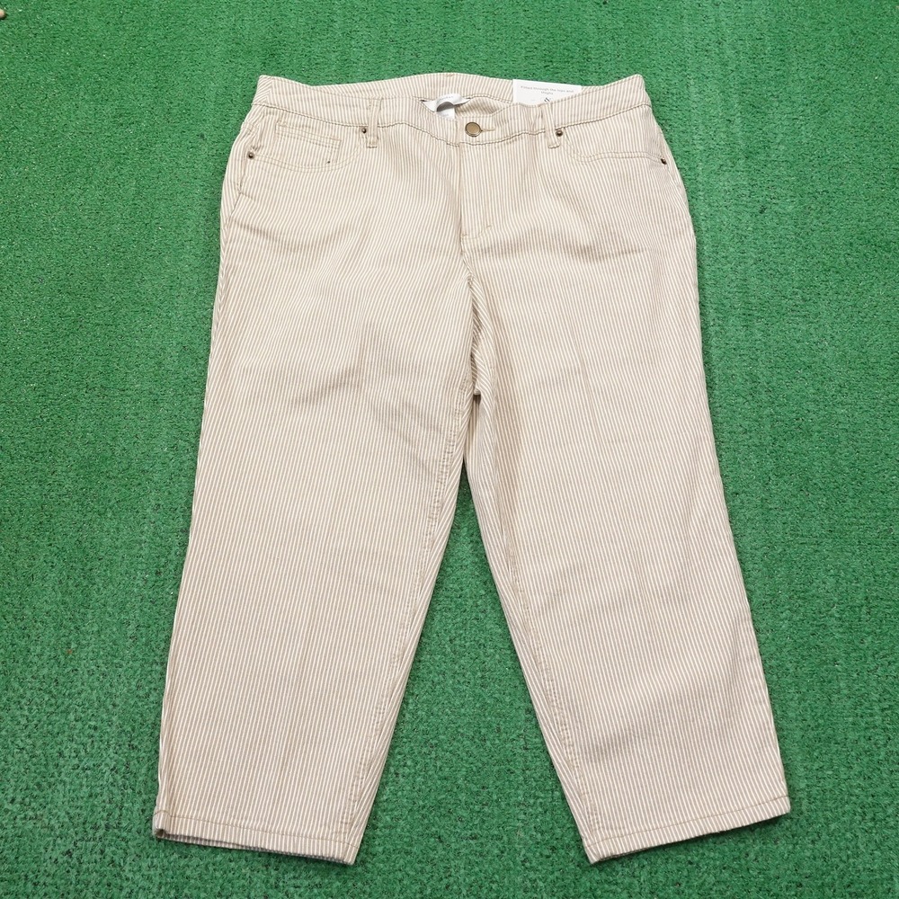 CJ Banks Crop Pants Womens 16W Beige Striped Shaped Fit Mid Rise Stretch